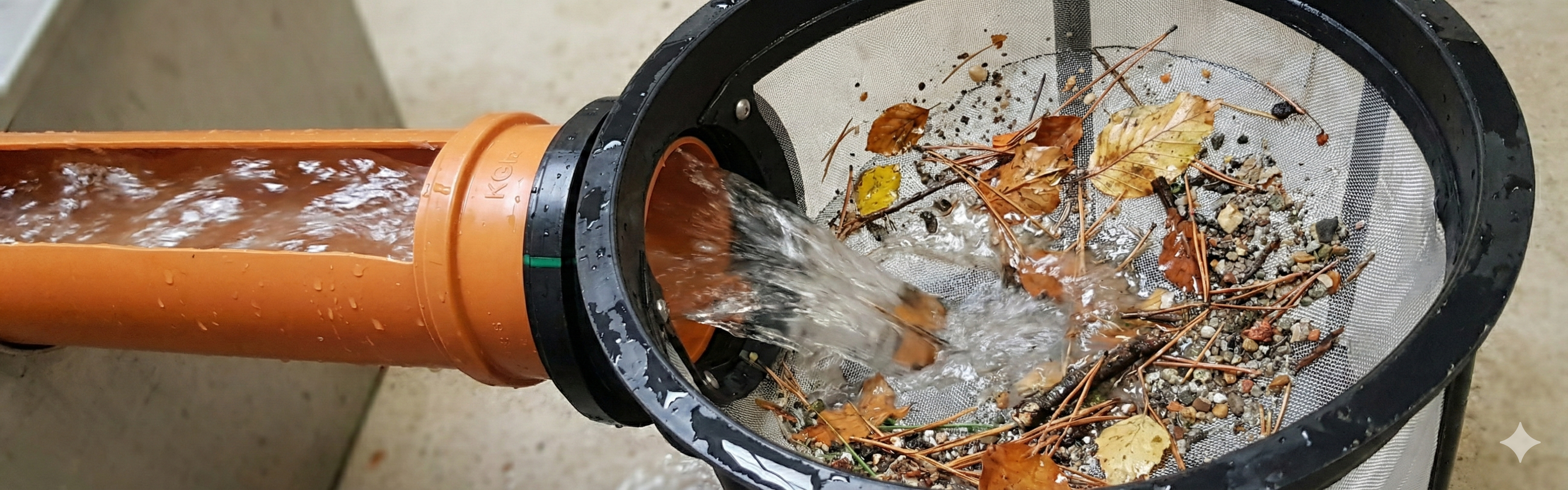 Filtr dešťové vody - napojení na KG potrubí